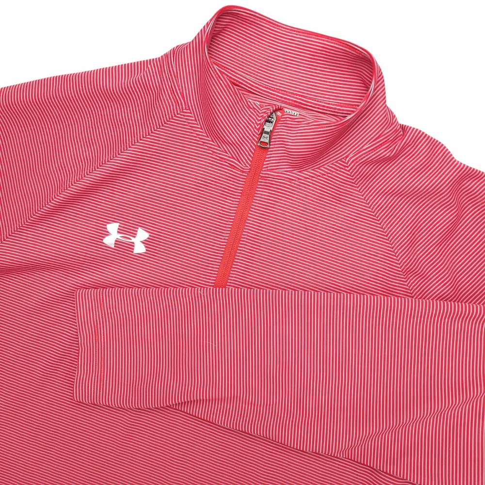 Under Armour HeatGear Shirt Mens Medium Red Stripe 1/4 Zip‎ Long Sleeve Top